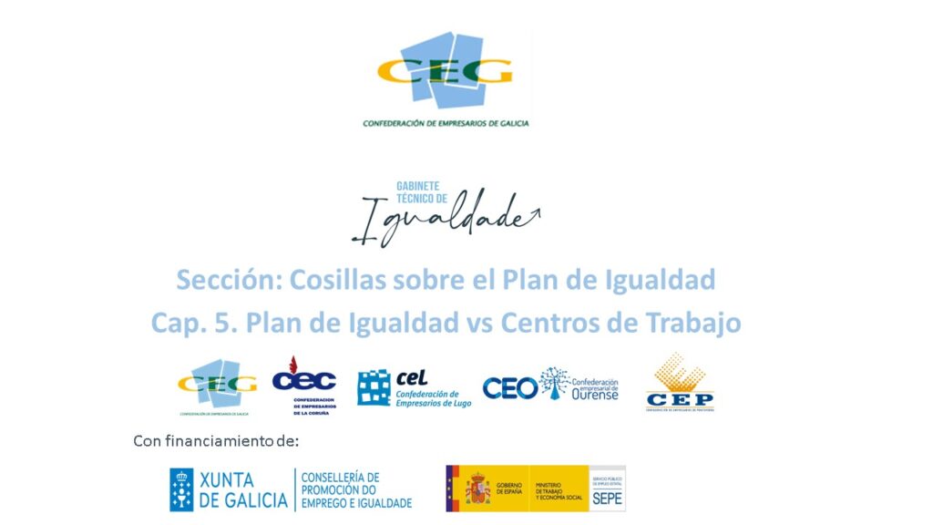 Sección:  Cosillas sobre el Plan de Igualdad  Cap. 5. Plan de Igualdad vs Centros de Trabajo